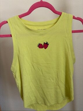 American Eagle Outfitters Neon Yellow Tank with Strawberry Motif